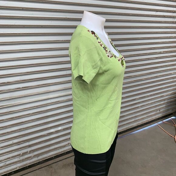 Multiples shirt sleeve top with embellished neck - Picture 6 of 8